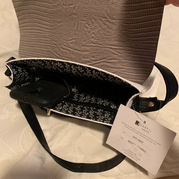 Beautiful Joanel White/Taupe Vegan Leather Embossed Handbag - Picture 6 of 13